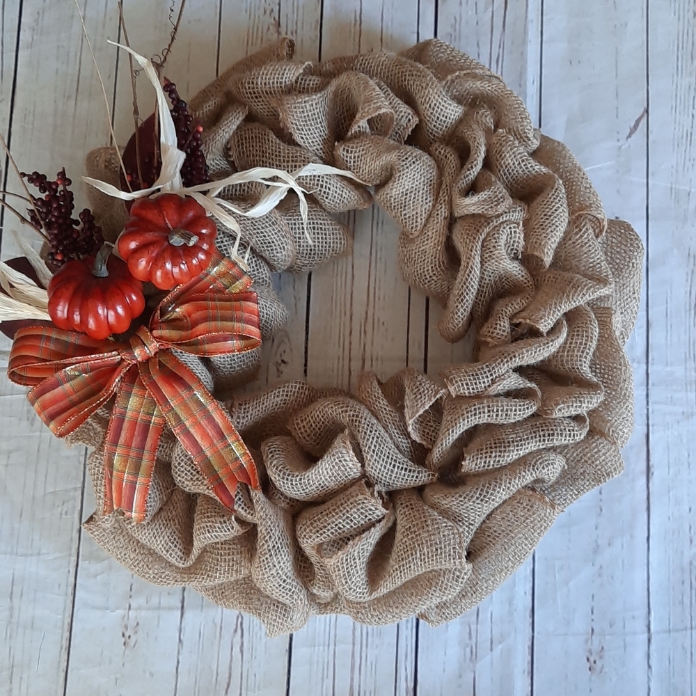 Autumn burlap farmhouse wreath